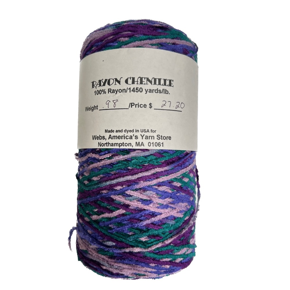 Rayon Chenille Yarn 1 lb 1450 Yards Purple Variegated On Cone 100% Rayon NEW